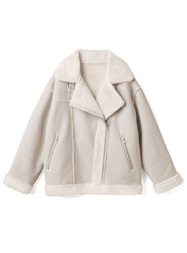 日本 GRL - 羊羔絨拼接寬版騎士夾克/外套-粉紫