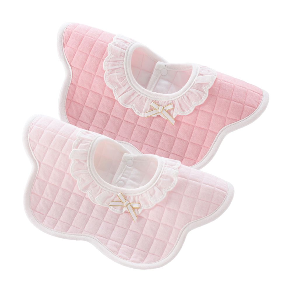 2入-加厚防水圍兜 蕾絲花邊造型 純棉吸濕-蝴蝶結款(顏色隨機)+隨機1條 (25*29cm)