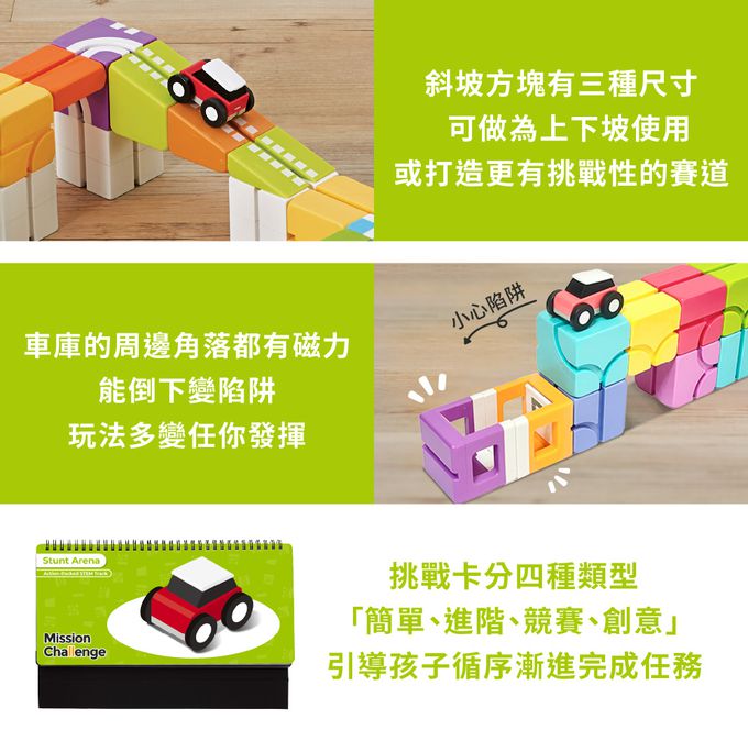 Qbi - 益智軌道磁吸玩具-【團購限定組】飛車小玩家：百變軌道組+小兔車+軌道方塊擴充包