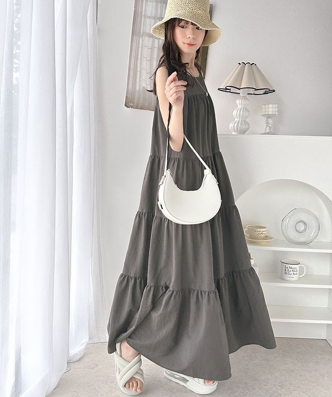 日本 Classical Elf - 2way前後領飄逸分層無袖洋裝-米白
