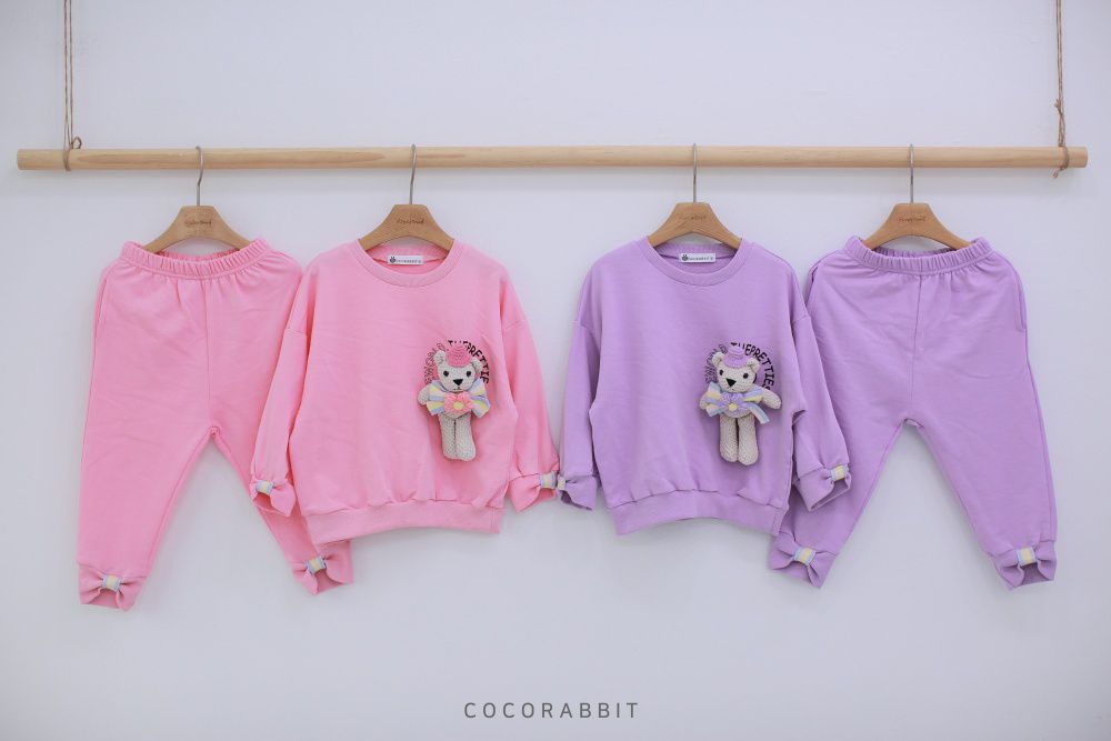 韓國 Coco rabbit - 熊熊娃娃蝴蝶結袖套裝-粉紅