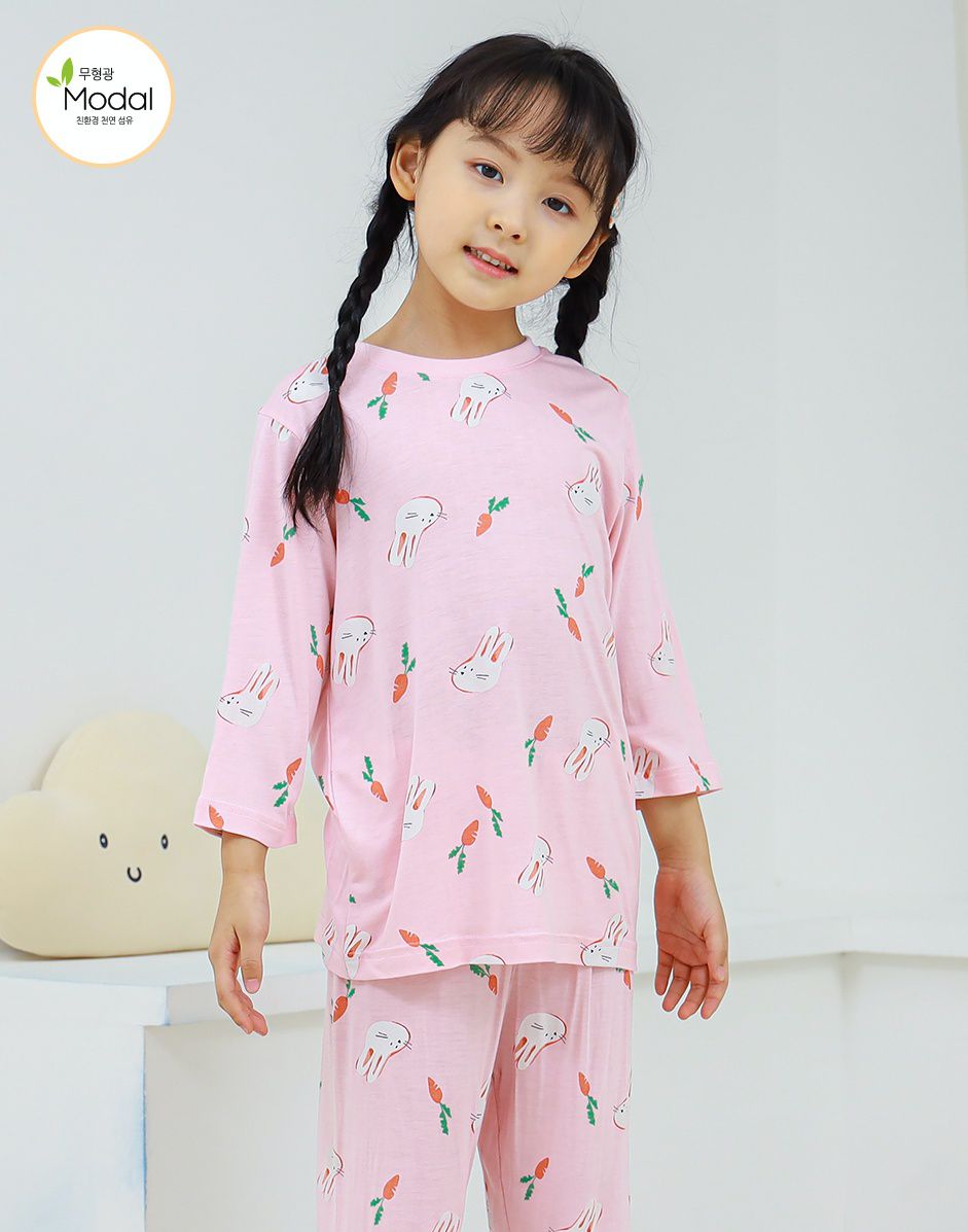 韓國 Ppippilong - 莫代爾7分袖家居服-紅蘿蔔兔兔