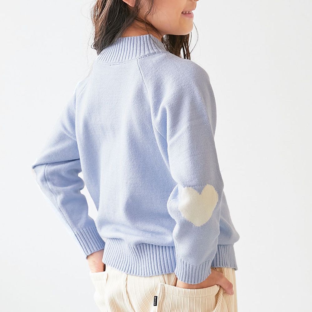 [可機洗]手肘愛心柔軟針織上衣-水藍