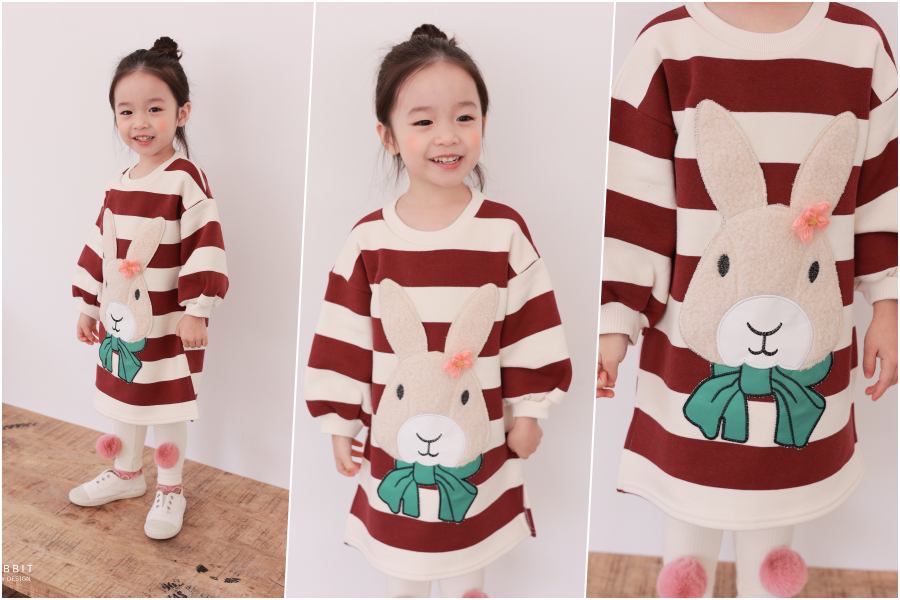 韓國 Coco rabbit - 領結兔子條紋連身洋裝-黑