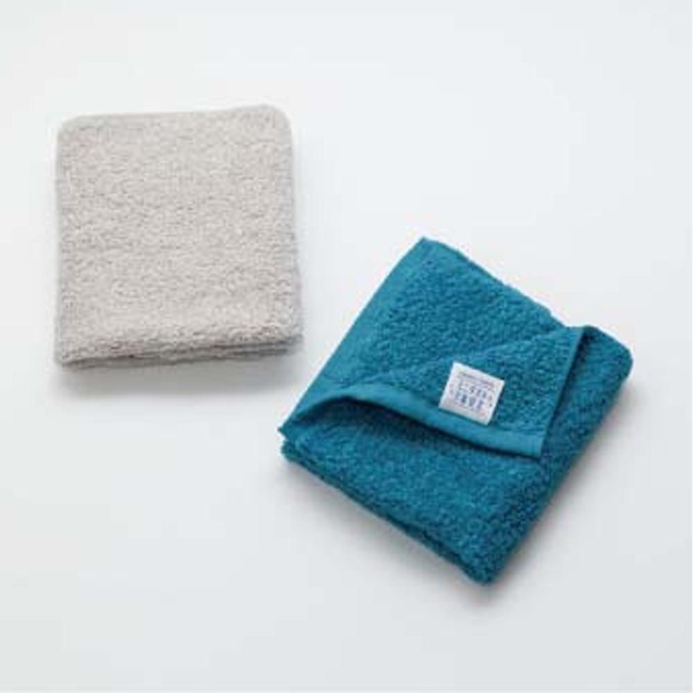 日本代購 - 日本製 柔撚5倍吸水力小方巾/毛巾2件組-淺灰+寶藍 (33x40cm)
