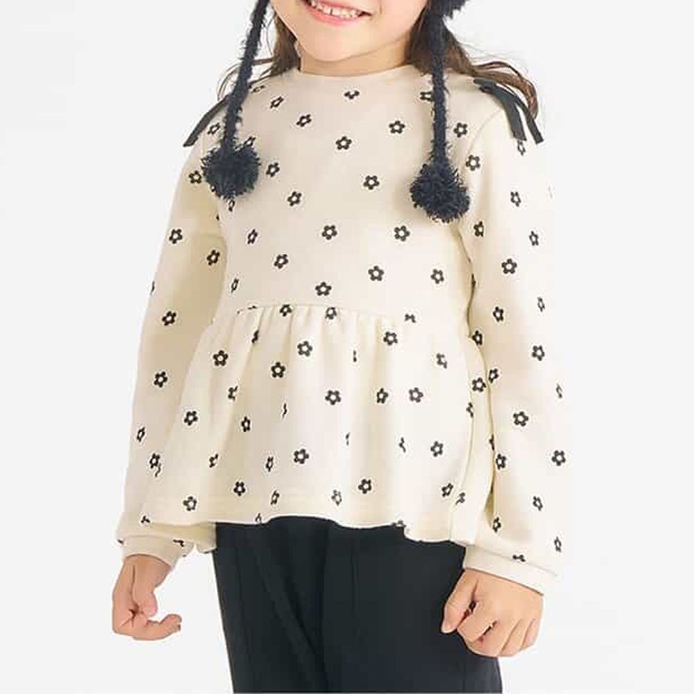 雙肩絲帶可愛長袖上衣-小花-白