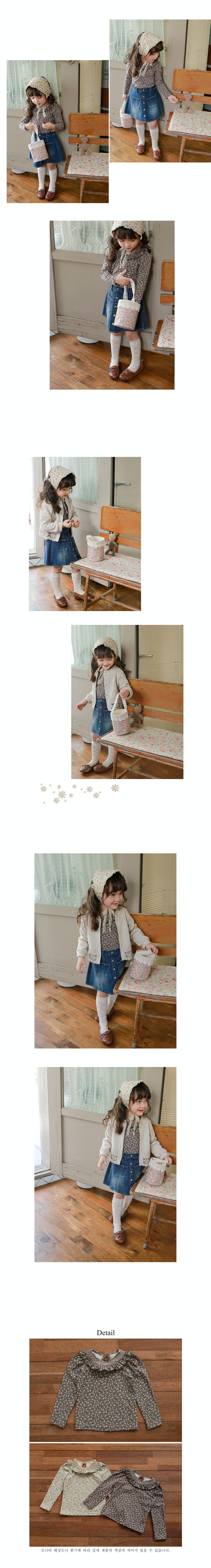 韓國 Puellaflo - 荷葉領碎花上衣-咖啡