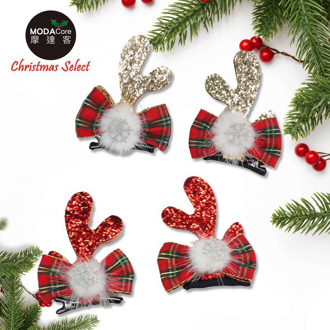 MODACore 摩達客 - 聖誕金蔥大鹿角髮夾超口愛二款優惠組