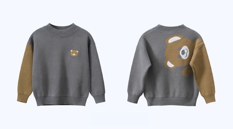 純棉毛線針織拼色上衣-熊熊-灰色