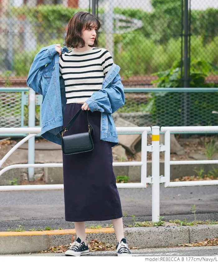 日本 COCA - 棉混彈性修身長裙-深綠