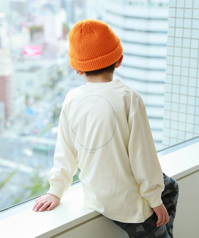 日本 devirock - 100%棉 落肩印花長袖T恤-背後大圓-白