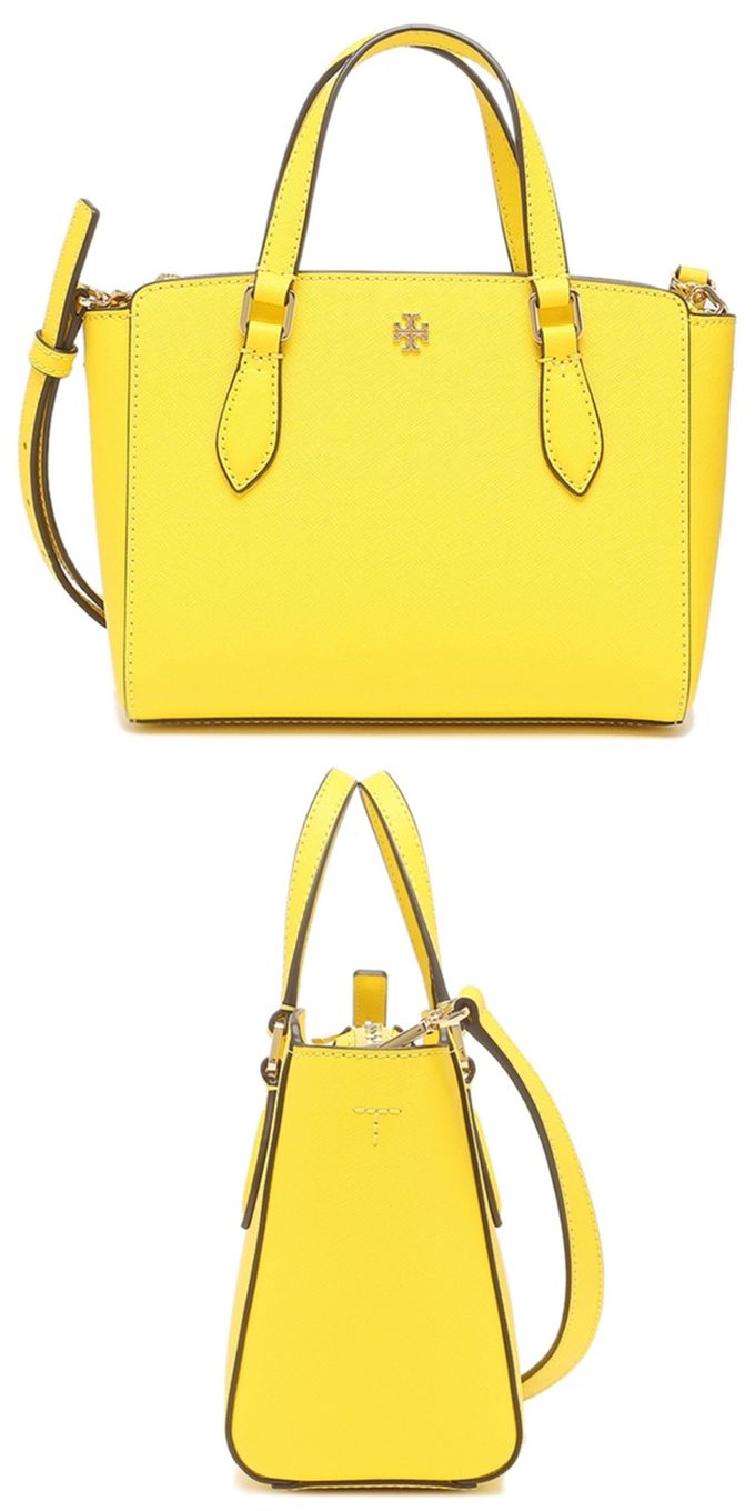 TORY BURCH - 雙T-LOGO素面皮革兩用包 (黃)