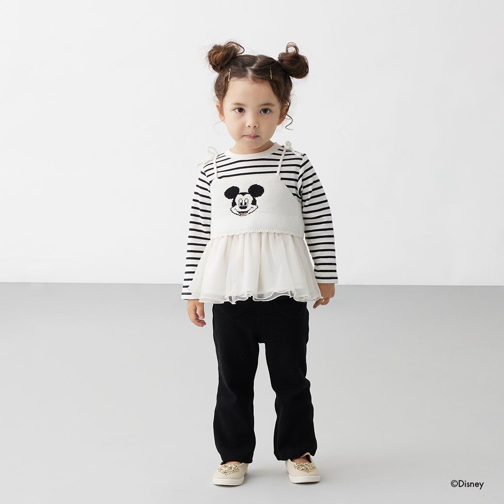 日本 petit main - 聯名款 針織細肩帶+雪紡拼接長袖(二件式)-黛西-粉紫