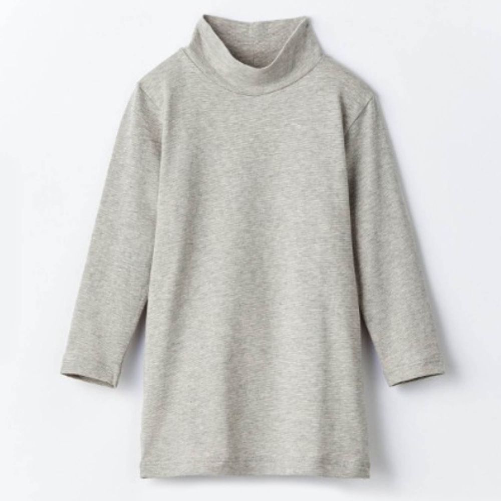 日本千趣會 - 95%棉 兒童高領九分袖發熱衣-雜灰