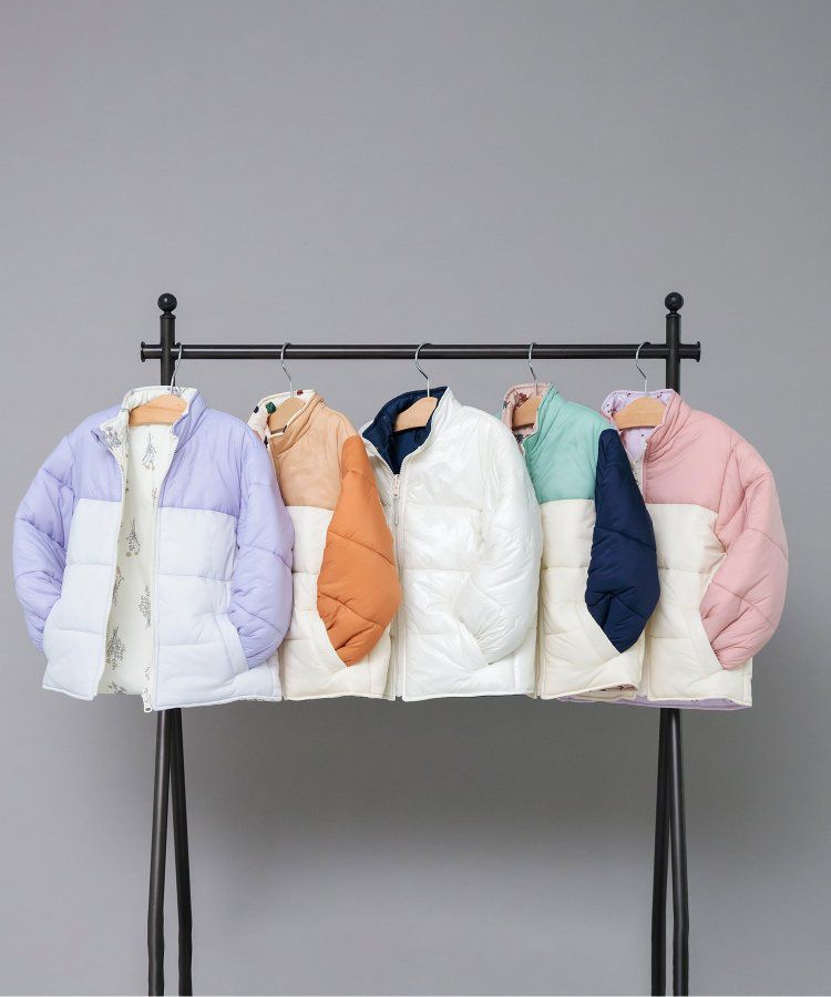 日本 apres les cours - 珍珠光澤正反2WAY鋪棉外套(可機洗)-彩色幾何-橘棕