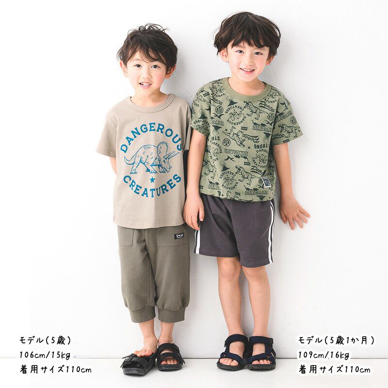 日本 ZOOLAND - 恐龍世界短袖上衣-滿版印花-灰