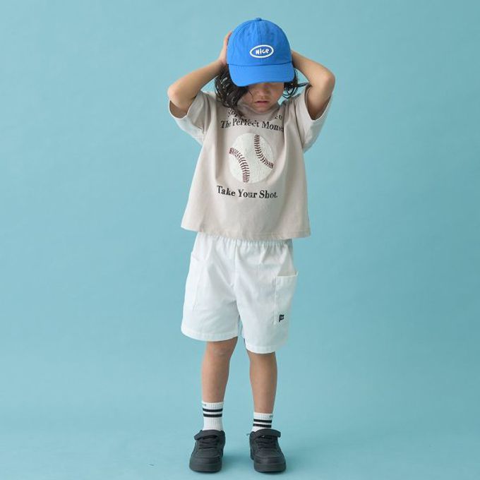 日本 b-ROOM - 球類印花舒適天竺棉短袖上衣-籃球-灰