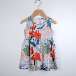 冰絲涼感無袖印花洋裝-彩色花朵