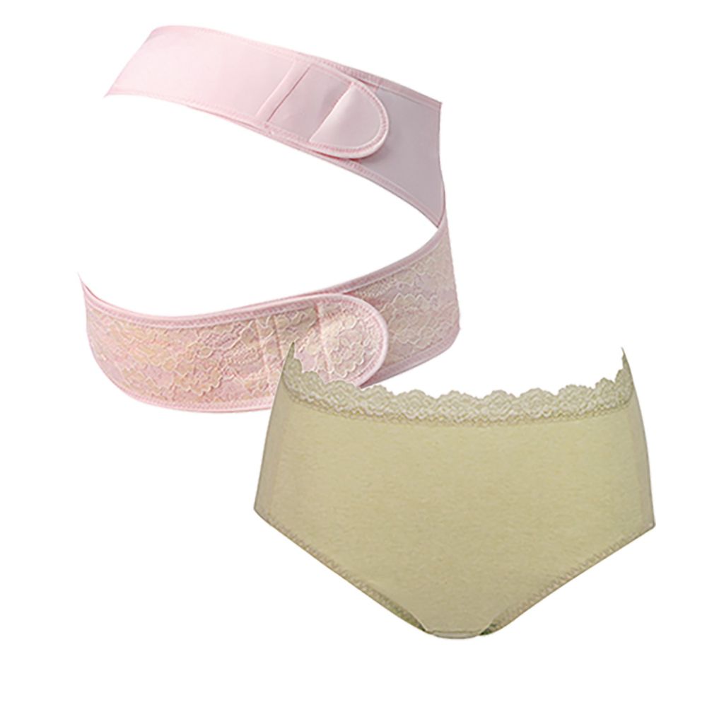 日本 Combi - 產前托腹帶-粉色(M)+天然彩棉產婦褲-綠色-(L/XL) 1+1 實用組