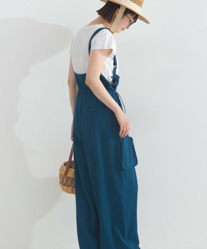 日本 Lupilien - 柔軟可愛抽繩束腰工裝風吊帶褲-灰藍