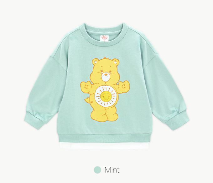 韓國 Care Bears - 聯名款熊熊印假兩件長袖套裝-湖水綠