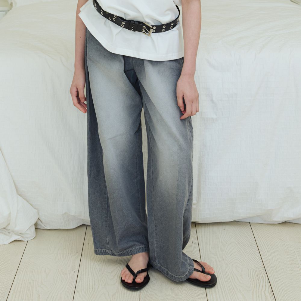 sm2 鬆緊腰丹寧錐形彎刀褲-灰