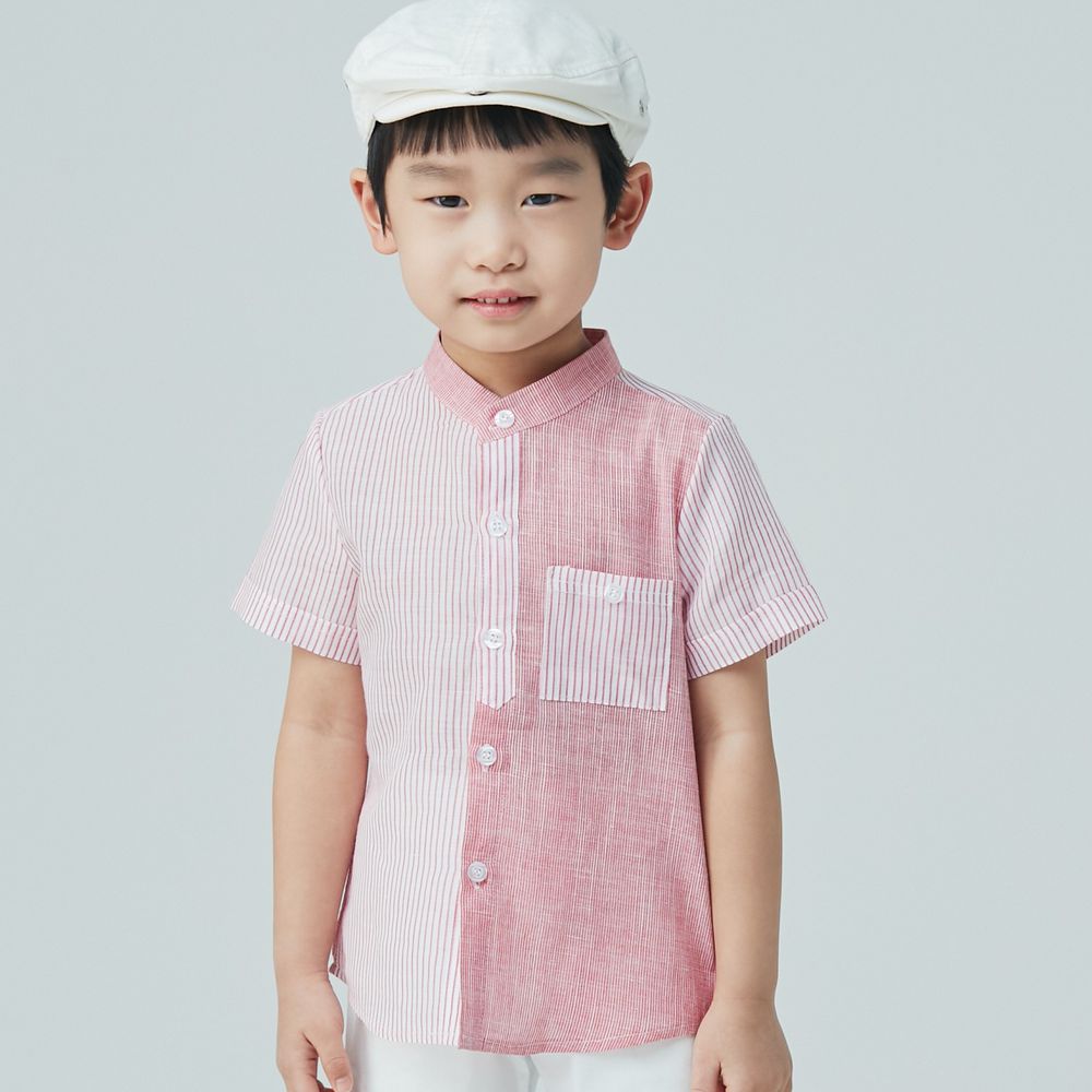 韓國 Coco Bang - 不對稱設計單邊口袋襯衫-粉紅