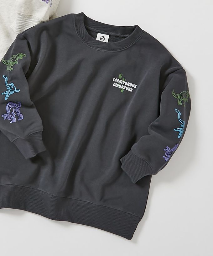 日本 devirock - 吸汗舒適印花長袖上衣-大學T-炭黑