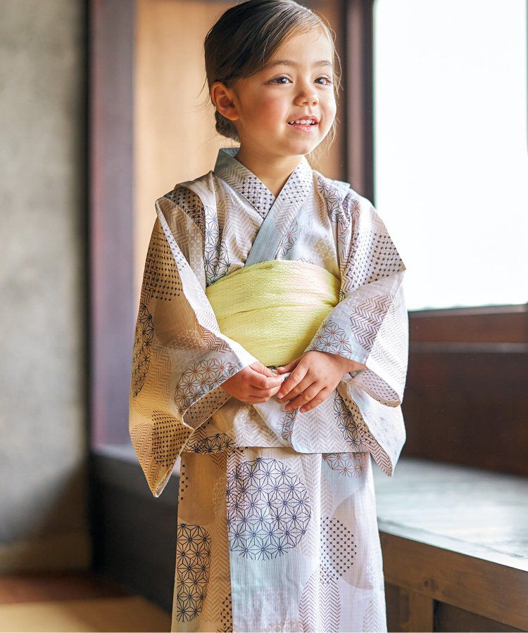 日本 apres les cours - 華麗腰帶風純棉二件式浴衣-椿花-紅藍條紋