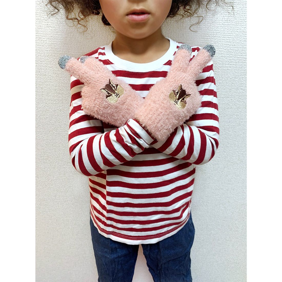 日本 TOMO - 兒童可觸控短絨保暖手套-水豚君-淺藍