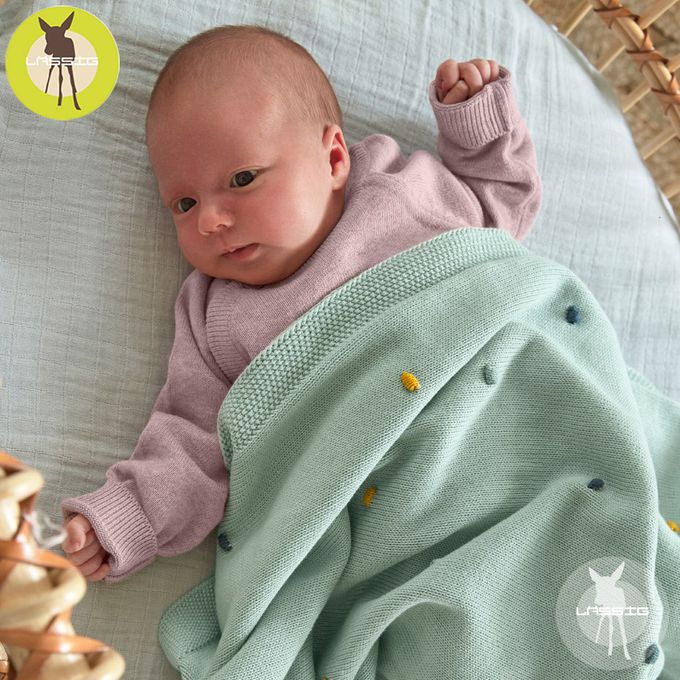 德國 Lassig - 有機棉嬰兒毯-薄荷彩點