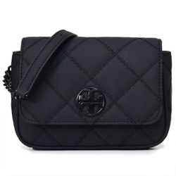 TORY BURCH - 格菱紋皮革翻蓋斜背包 (霧黑)