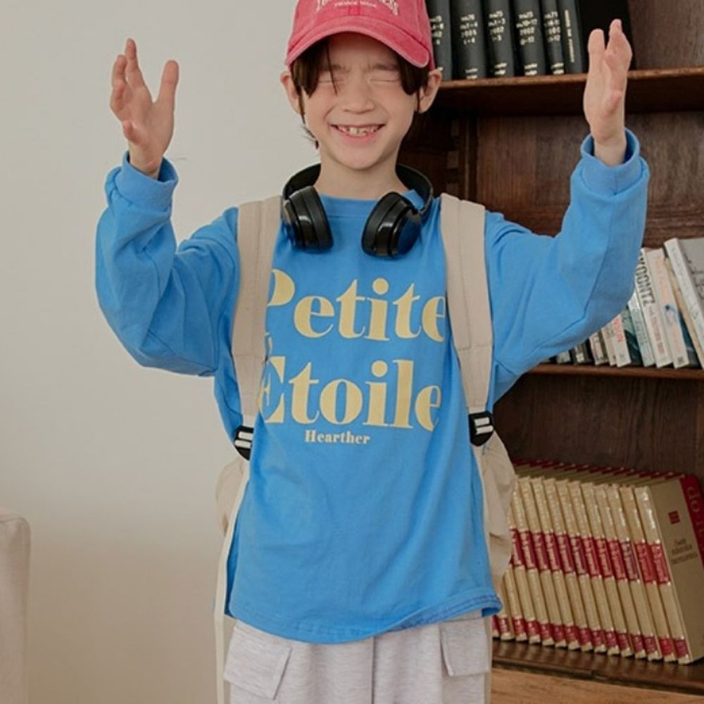 W.S.B. 文字印花純棉長袖上衣-Petite Étoile-藍