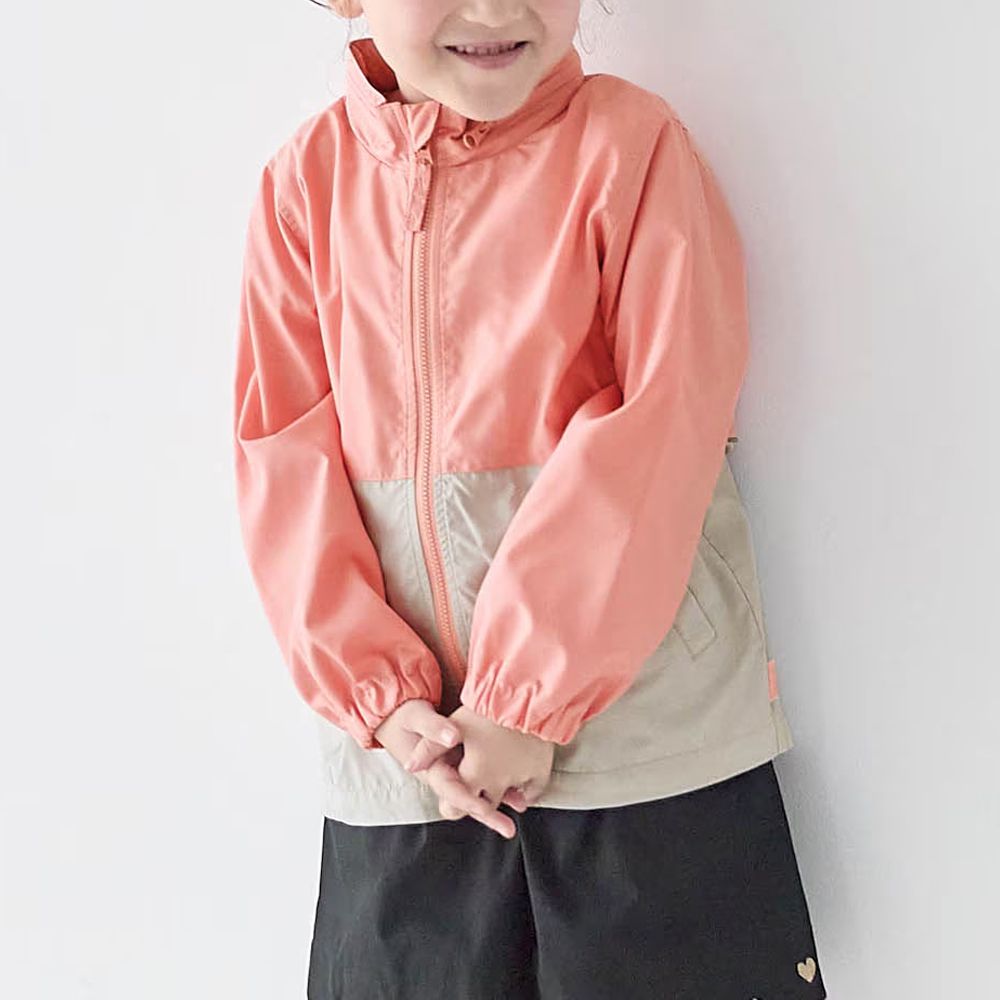 GITA 內裡純棉連帽防風外套(帽可收納)-蜜桃粉x灰