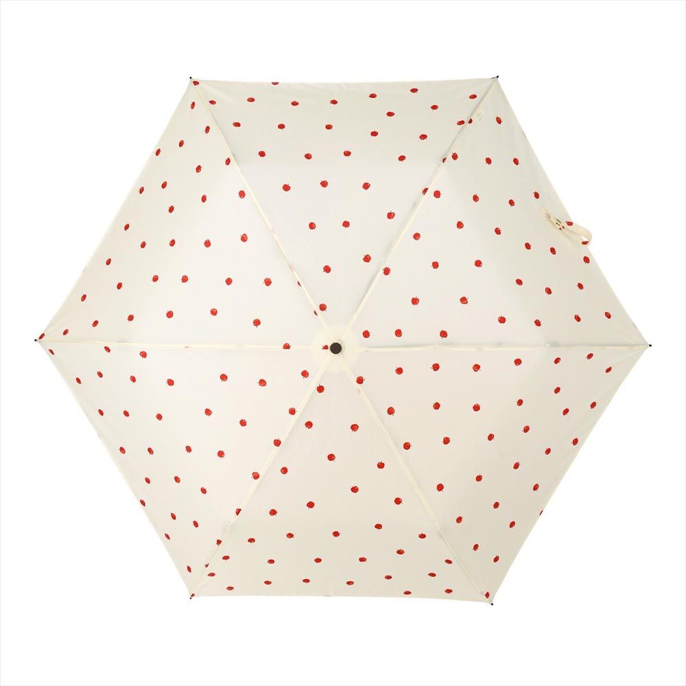 日本 nifty colors - 抗UV輕量 晴雨兩用折疊傘-甜美蘋果-米白 (直徑88cm/160g)