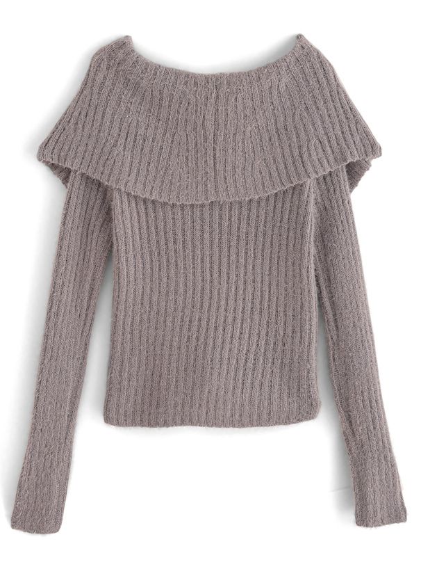 日本 GRL - 優雅甜美毛絨感大翻領針織上衣-黑