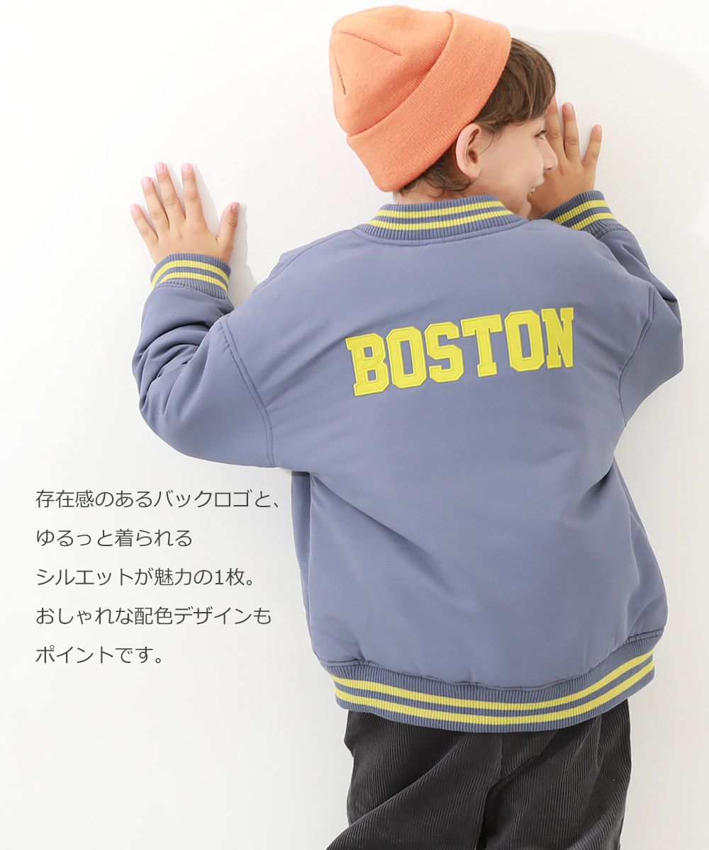 日本 devirock - 條紋配色帥氣棒球外套-藍紫x黃