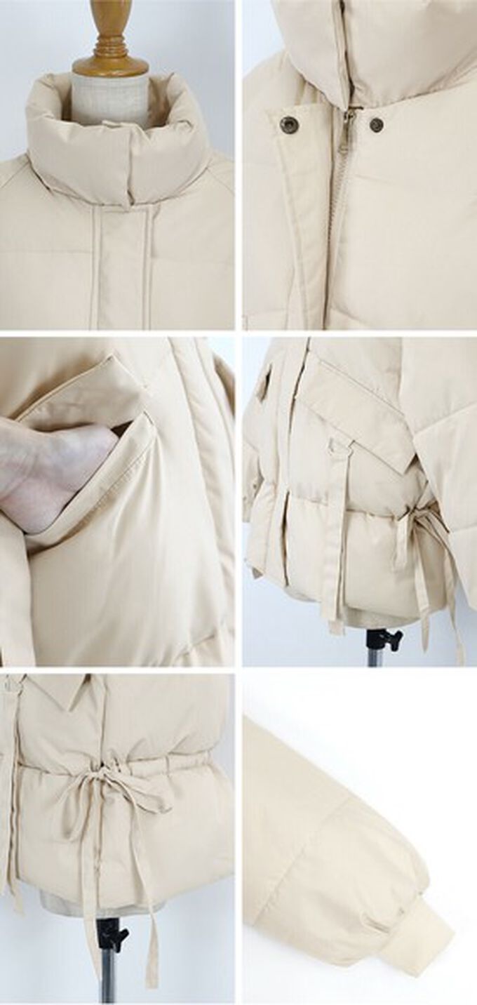 日本 BLUE EAST - 修身甜美側綁帶保暖科技羽絨外套-米