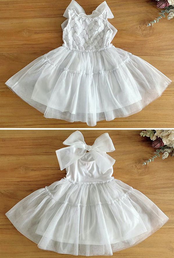 韓國 PuellaFLO - (剩7號)後背大蝴蝶結網紗洋裝-象牙白