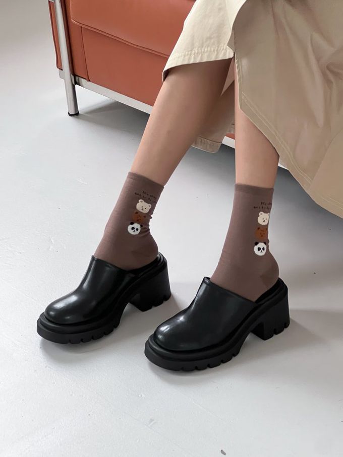 韓國Marian - 三隻毛毛熊中筒襪-棕色 (Free)