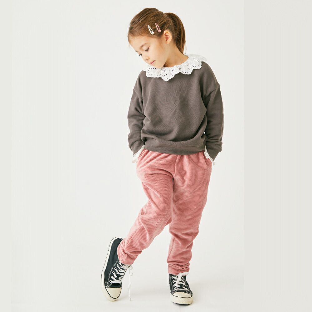 日本 evercloset - 百搭彈力燈芯絨長褲-粉紅