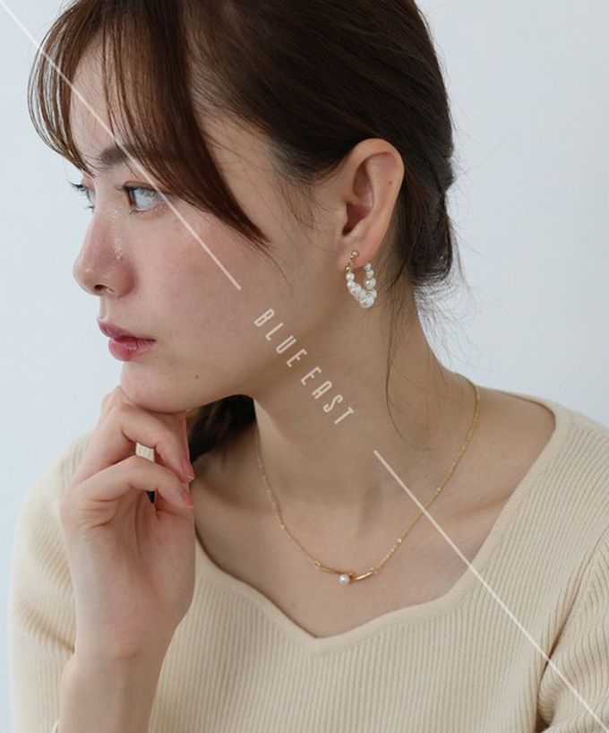 日本 BLUE EAST - 韓國製 珍珠不平衡線條優雅項鏈-金