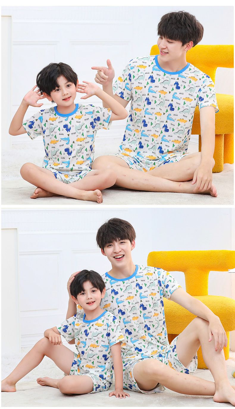 親子冰絲短袖家居服套裝/空調服-愛心熊熊-奶油白