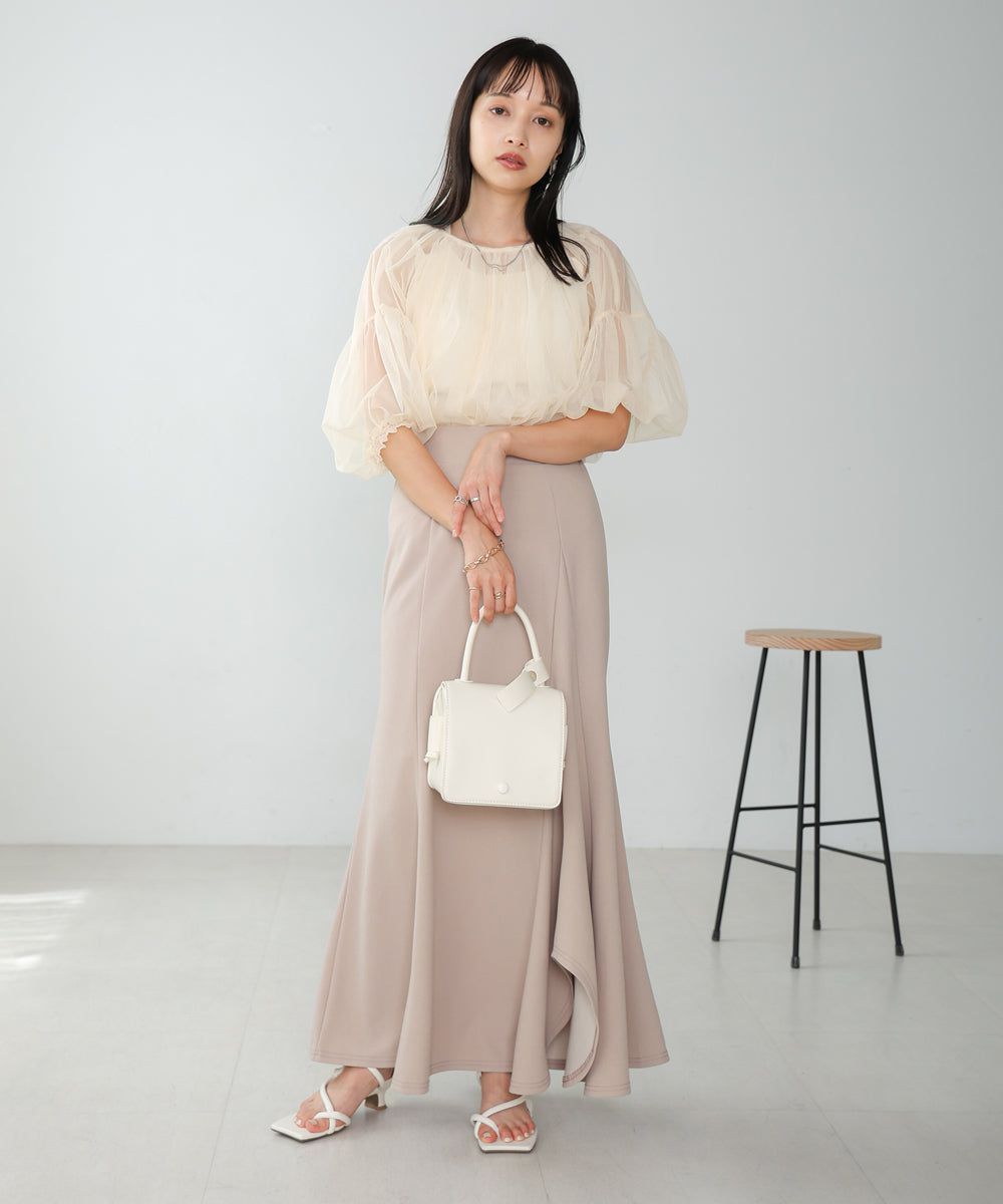 日本 Bab - 浪瓣花瓣層次修身長裙-黑