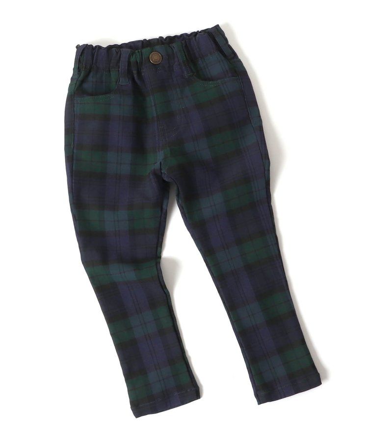 日本 BREEZE - [推薦]定番彈力鬆緊合身長褲-藍綠格紋