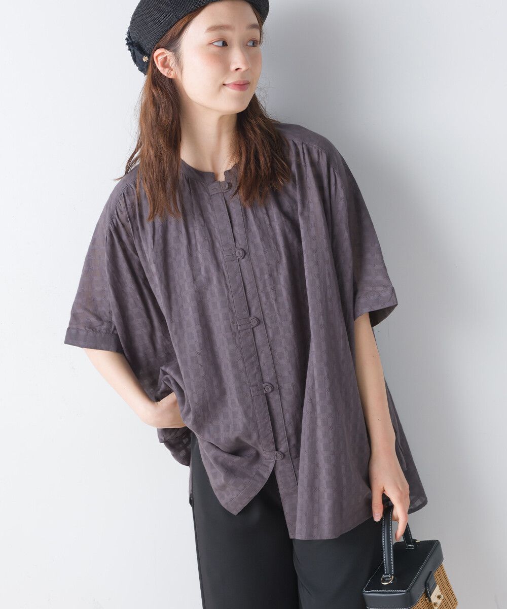 日本女裝代購 - 100%印度棉 透氣淺格紋短袖襯衫-活力紅