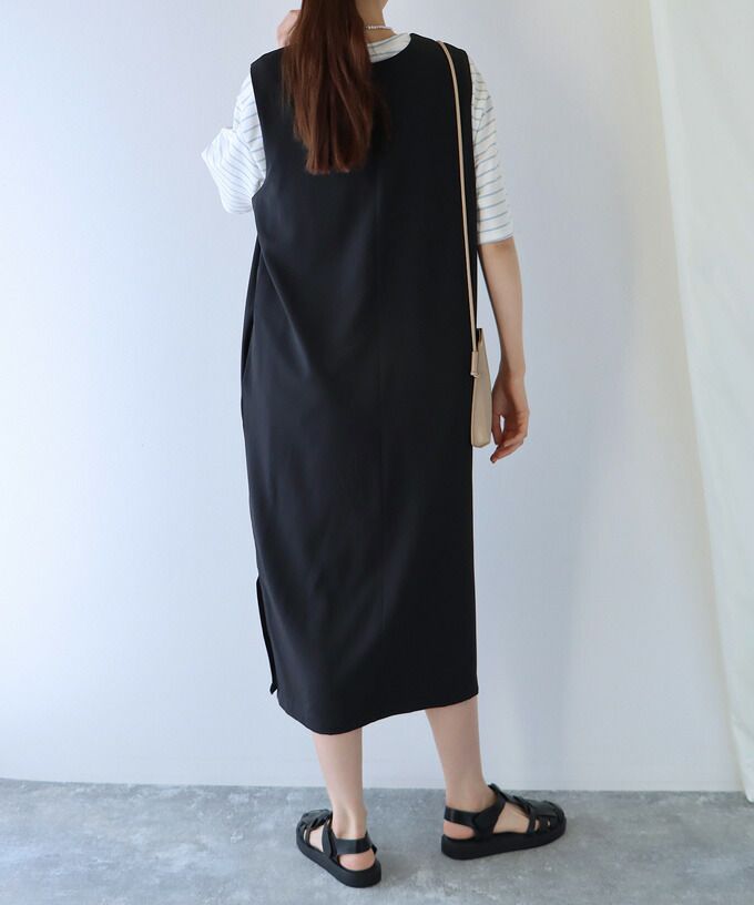 日本 BLUE EAST - 2WAY率性簡約V領連身洋裝/背心裙-黑