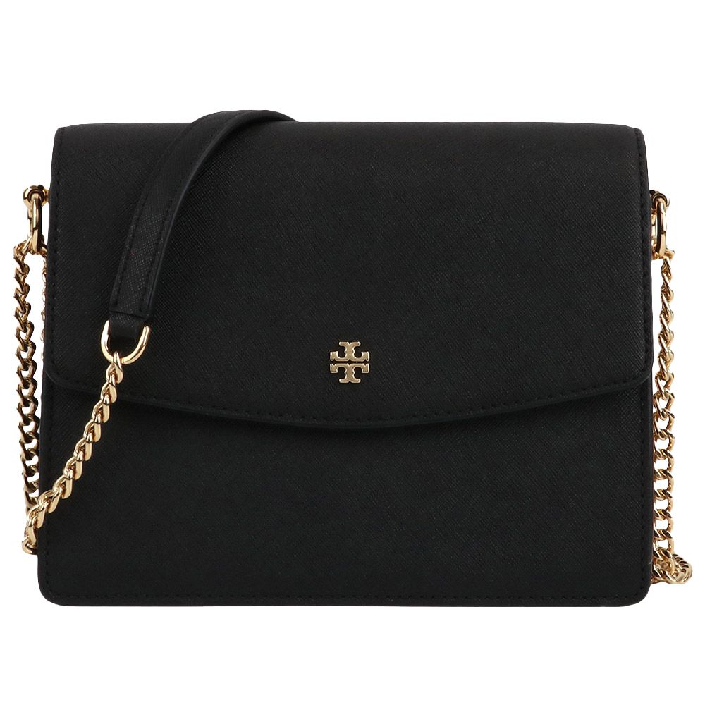 雙T-LOGO防刮皮革翻蓋斜背包 (黑)