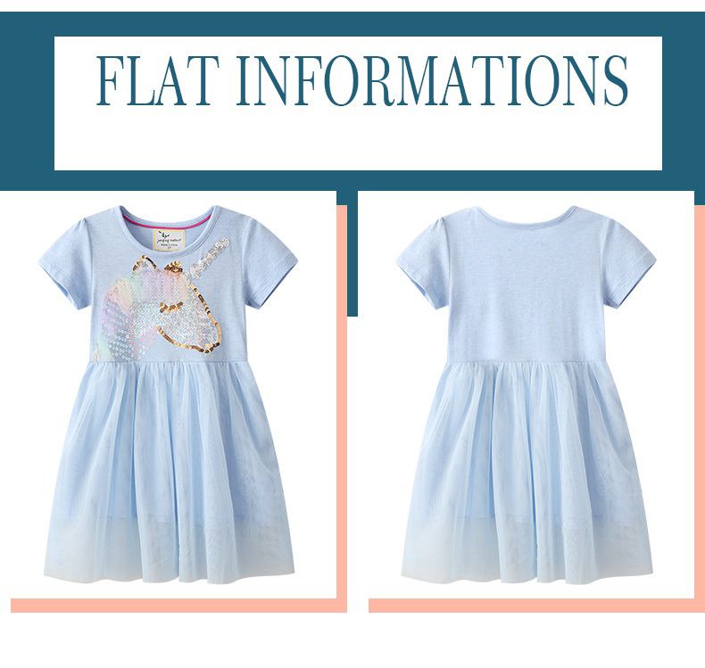 Jumping meters - 圓領短袖網紗洋裝-亮片獨角獸-藍色