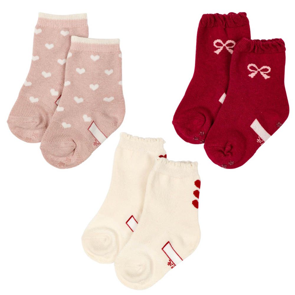 中長襪3雙組-愛心&蝴蝶結-粉紅色 (9~14cm)